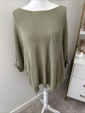 HALARA One-shoulder Half Sleeve Split Hem Oversize Casual Sweater with Pocket